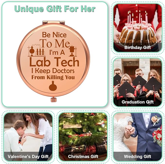Funny Gift for Lab Tech Compact Makeup Mirror Medical Scientist Gift Laboratory Technician Presents Medical Student Presents Appreciation Pocket Makeup Mirrors for Birthday Graduation