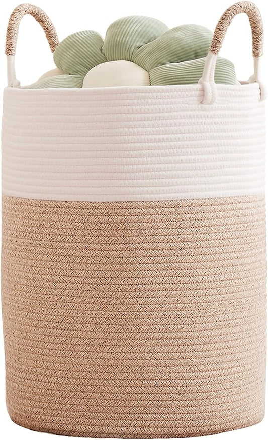 80L Large Hamper Laundry Basket Tall Woven Rope Clothes Hamper Blanket Basket in Living Room Bathroom Bedroom Brown 16"L x 16"W x 22"H