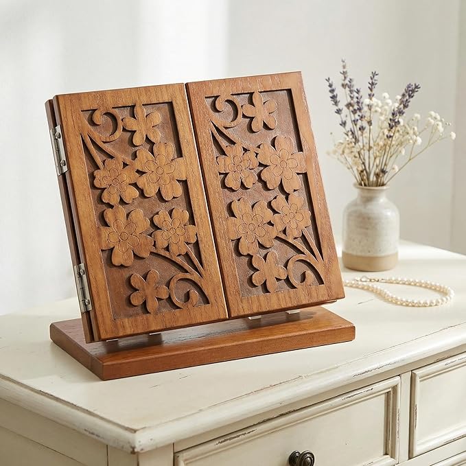 FOMIYES 1pc Wood Dressing Table Mirror Wooden Three Mirrors Indoor Desktop Make up Vanity Carved Standing Desk Makeup