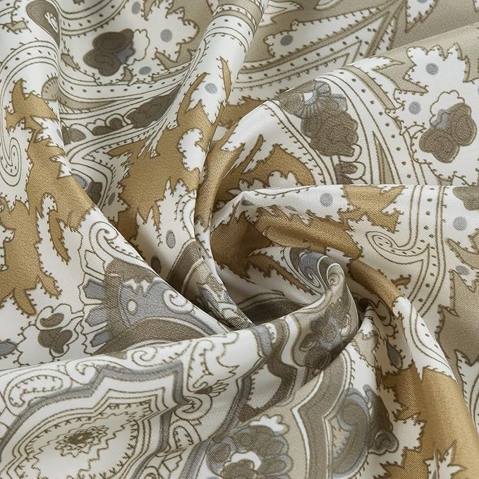 Palermo Farmhouse Khaki Classic Polyester Waterproof Fabric Paisley Shower Curtain,Vintage Printed Decorative Taupe Bathroom Curtains,Extra Large 78" W x 78" L