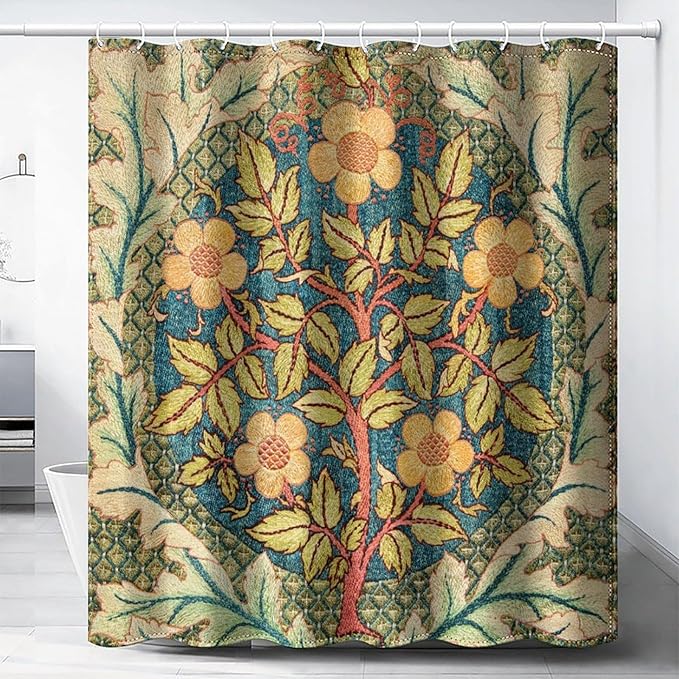 William Morris Botanical Art Shower Curtain,Vintage Famous Floral Shower Curtain Set 72""×72"" Inch, Style-5