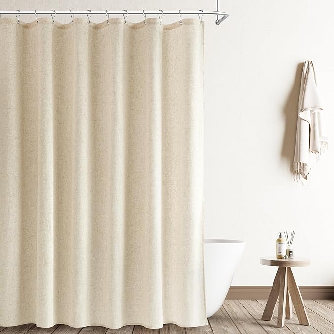 Naturoom Extra Long 90 Inch Shower Curtain, Beige Linen Hotel Luxury Country Boho Farmhouse Shower Curtains for Bathroom Weighted Fabric Hotel Luxury Bath Curtains Set with Hooks, 72x90，Cream