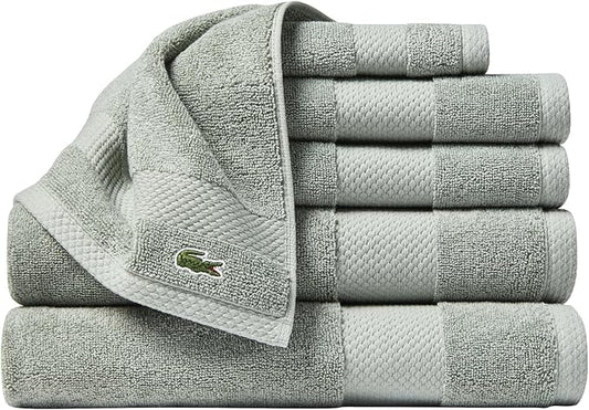 Lacoste Heritage Anti-Microbial Supima Cotton 6-Piece Towel Set, 2 Bath Towels, 2 Hand Towels, 2 Washcloths, Aloe – Highly Absorbent & Quick Drying, Bathroom Essential, Machine Washable