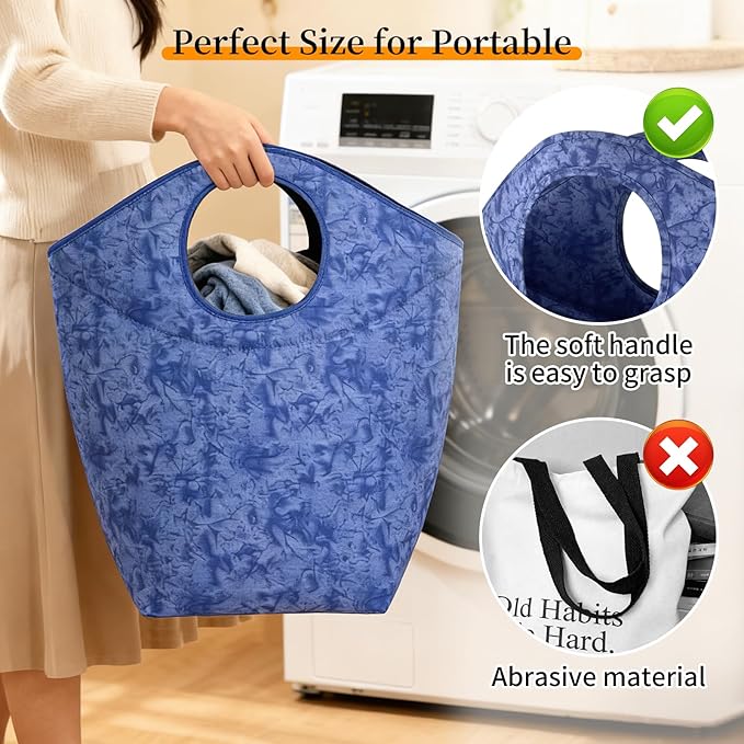 47L Large Capacity Foldable Laundry Basket, 18"x17"x9.5" Portable Collapsible Laundry Hamper with Soft Handle, Waterproof Storage Bag for Bathroom Bedroom Camping Travel