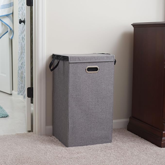 Household Essentials 5620 Collapsible Single Laundry Hamper with Magnetic Lid - Grey