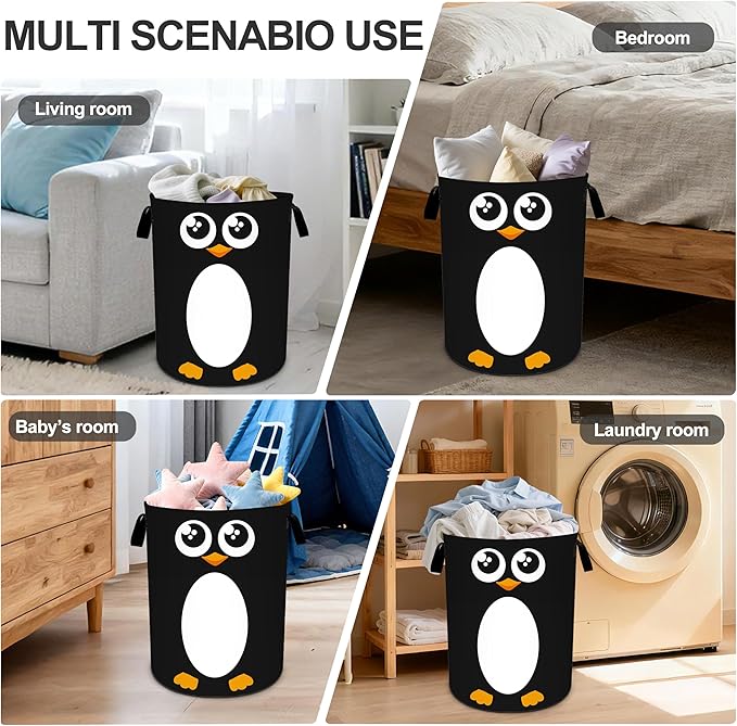 Penguin Laundry Basket Storage Bin Foldable Laundry Hamper Clothes Storage Bucket Organizer 19.6x15.7 Inch For Laundry Room/Bedroom/Bathroom