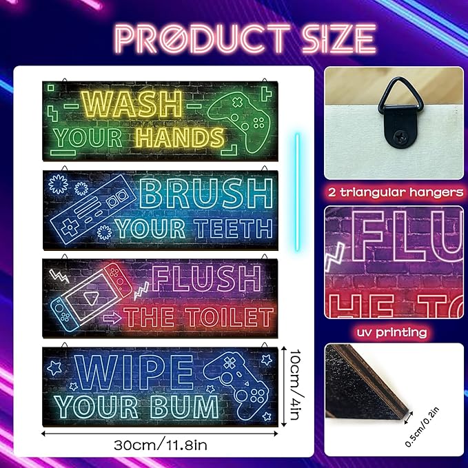 YLOLUL 4 Pcs Neon Gaming Wall Art for Teen Boys & Kids Bedroom Playroom