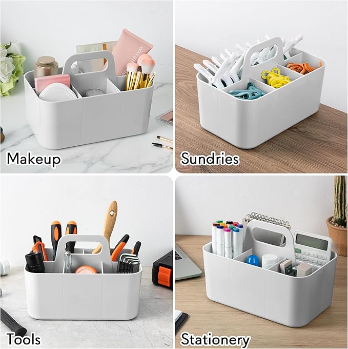 Tiawudi 2 Pack Caddy Organizer with Handle, Portable Plastic Caddy, Storage Organization for Cleaning, Bath, Makeup, Art, Craft, Stationery, Classroom and Office, Tote Organizer
