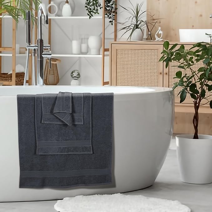 Elvana Home Ultra Soft 6 Pack Cotton Towel Set, Contains 2 Bath Towels 28x55 inch, 2 Hand Towels 16x24 inch & 2 Wash Coths 12x12 inch, Ideal Everyday use, Compact & Lightweight - Charcoal Grey