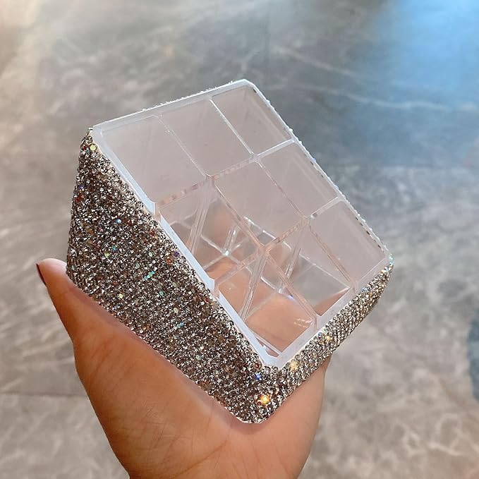 Bling Rhinestone 9-Compartment Lipstick Display Stand ?€? Elegant Desktop Lipsticks Organizer Box Holder for Lipsticks Lip Gloss (Silver)