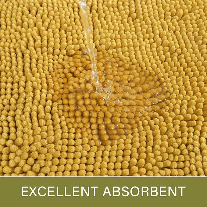 LOCHAS Luxury Bathroom Rug Shaggy Bath Mat 24 x 70 Inch, Washable Non Slip Bath Rugs for Bathroom Shower, Soft Plush Chenille Absorbent Carpets Mats, Yellow
