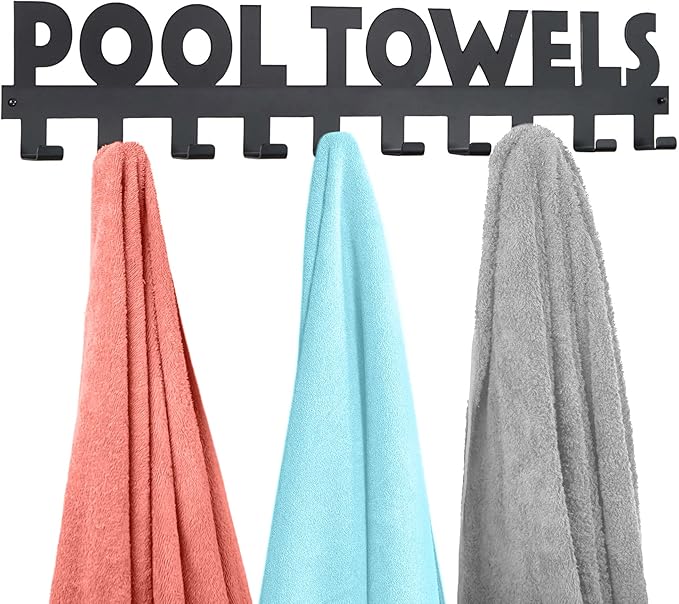 Star Splash Pool Towel Rack – Outdoor Towel Rack Holder & Swimming Pool Accessories, Pool Towel Hanger, Towel Drying Rack Pool Decor, Rust Proof Pool Signs and Decor Outdoor & Inside with 10 Hooks
