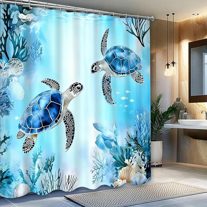 Dreamrflove Turtle Shower Curtain,Ocean Themed Bathroom Decor, Tropical Sea Beach Shower Curtain,Summer Shower Curtains for Bathroom 72x72 Inch Proof Polyester Insulated Home Decor