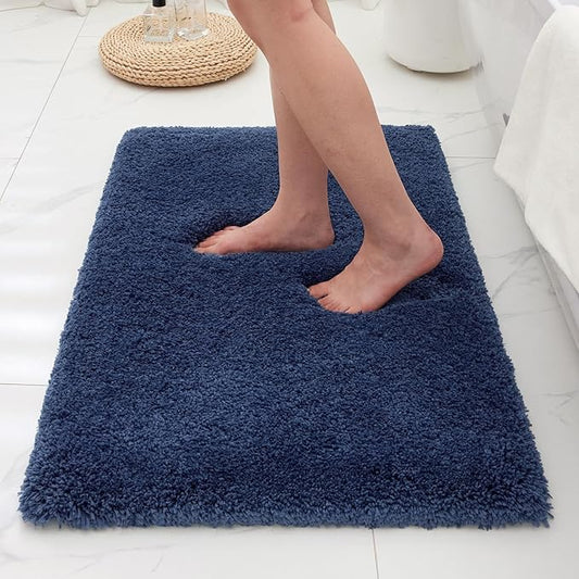Bathroom Rugs Non Slip Washable 32x20, Ultra Thick Soft Microfiber Absorbent Bath Mats, High Density Foam Latex Non Slip Backing Bath Rugs, Fluffy Floor Carpet for Tub&Shower, Navy