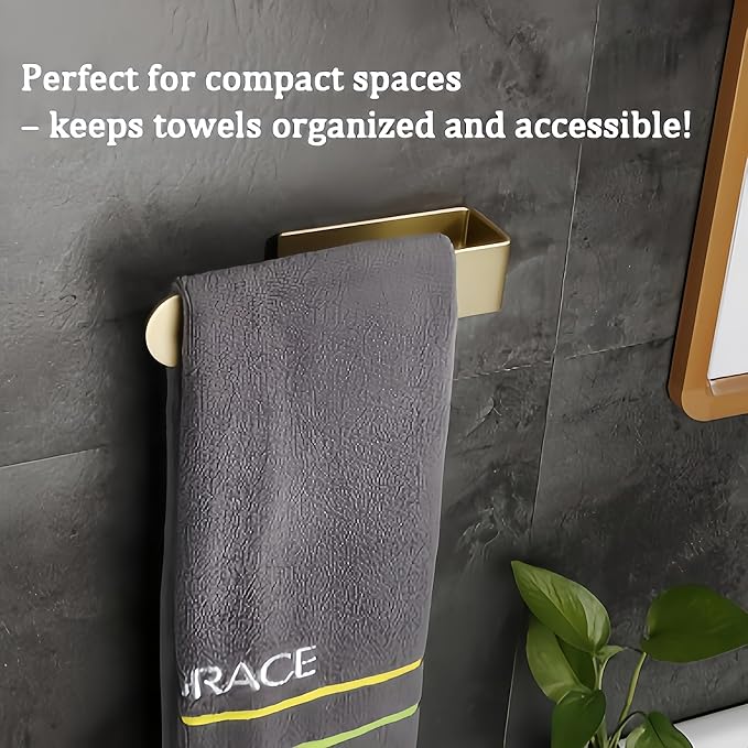 SEIDO Hand Towel Holder, Heavy Duty Self Adhesive Towel Bar ?€? No Drill Stick on Wall, SUS 304 Stainless Steel Towel Rack for Small Bathroom, Kitchen, RV, Brushed Gold