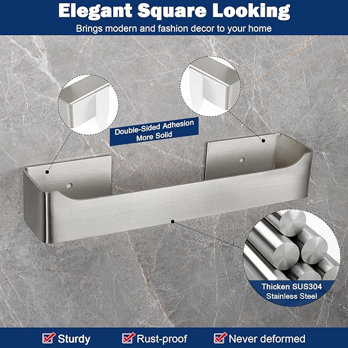 NearMoon Self Adhesive Hand Towel Holder/Towel Ring, Stainless Steel Hand Towel Bar Rustproof Stick on Wall-Towel Rack for Bathroom/Kitchen, Square Sticky and Wall Mounted (9 Inch, Brushed Nickel)
