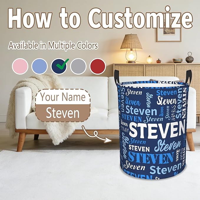 Custom Name Laundry Basket, Personalized Collapsible Laundry Hamper with Name for Bathroom Bedrooms, Customized Dirty Clothes Hamper Storage Basket Gifts for Kids Boys Girls Baby Men Women