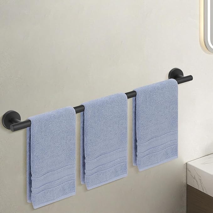 Livabber Bath Towel Bar, 304 Stainless Steel Towel Rack, Heavy Duty Towel Holder Wall Mounted for Bathroom/Kitchen, Usable Hanging Length-30 Inch, Total Length-33 Inch (Black)