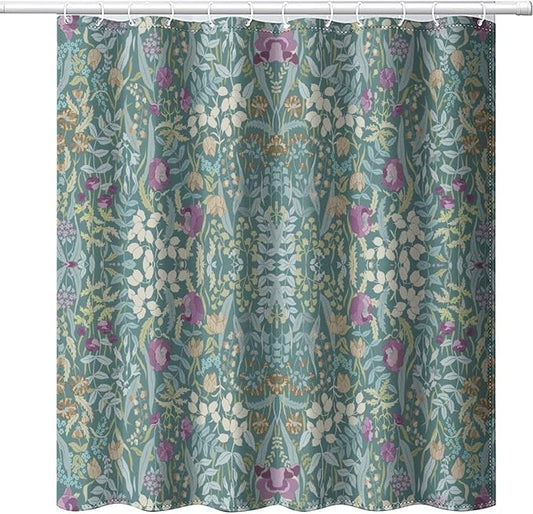 Vintage Botanical Shower Curtain William Morris Designs Green Jungle Fruit Print Shower Curtain Set Polyester Interior Waterproof Shower Curtain with 12 Hooks 72x84 Inches(183x214cm)