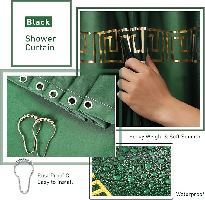XLHOMO Bathroom Sets with Shower Curtain and Rugs Bathroom Accessories Set Hunter Green Bathroom Set,Soap Dispenser & Toilet Brush Holder Set with Stainless Steel Trash Can