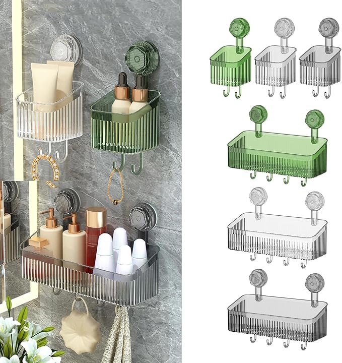 Powerful Suction Cup Bathroom Shelf Wall Mounted Rack Storage Basket Makeup Tool Stand