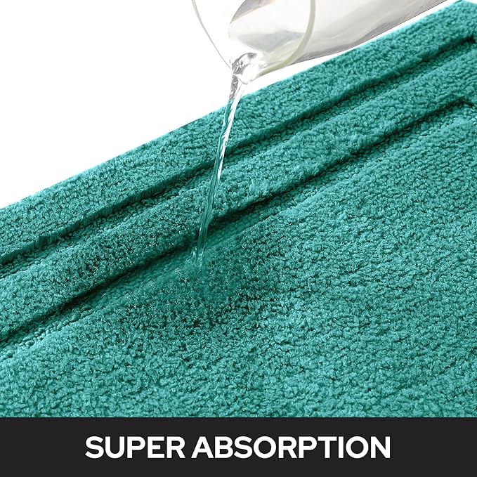HOMEIDEAS Bathroom Rugs Sets 2 Piece, Super Soft and Absorbent Non Slip Microfiber Machine Washable Bath Mat Set (20" x 32" + 16" x 24", Teal)