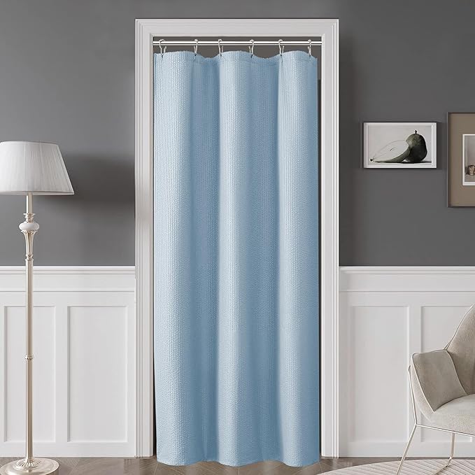 OVZME Small Stall Shower Curtain - Embossed Textured Bathroom Curtain, 36 x 72 Shower Curtain for RV Camper, Machine Washable Water Resistance, Glacier Blue