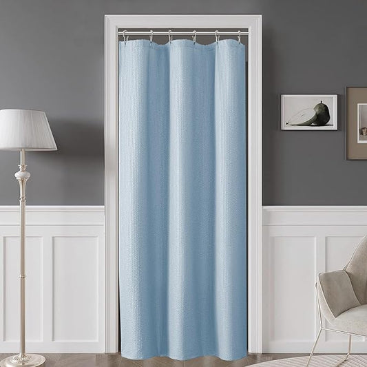 OVZME Small Stall Shower Curtain - Embossed Textured Bathroom Curtain, 36 x 72 Shower Curtain for RV Camper, Machine Washable Water Resistance, Glacier Blue