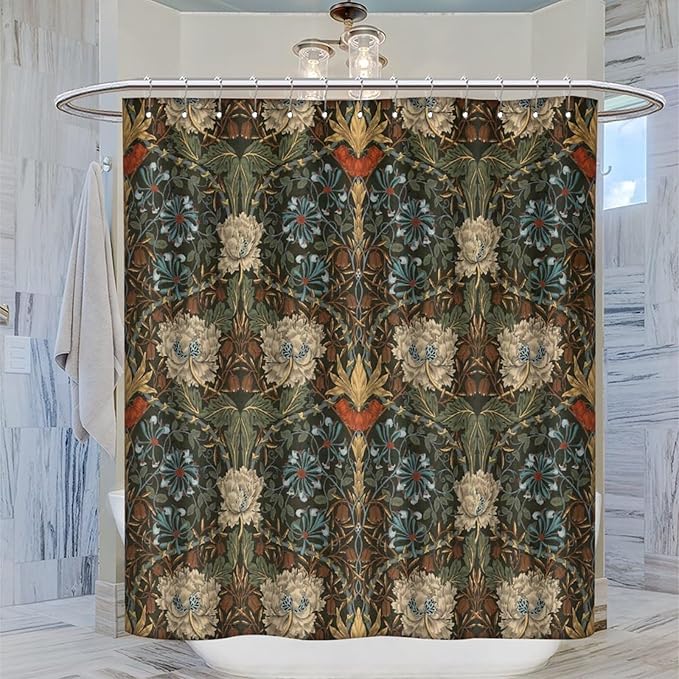 Retro Flower Shower Curtains William Morris Vintage Country Boho Flower Art Print Shower Curtains 72""×84"" Inch, Style-1
