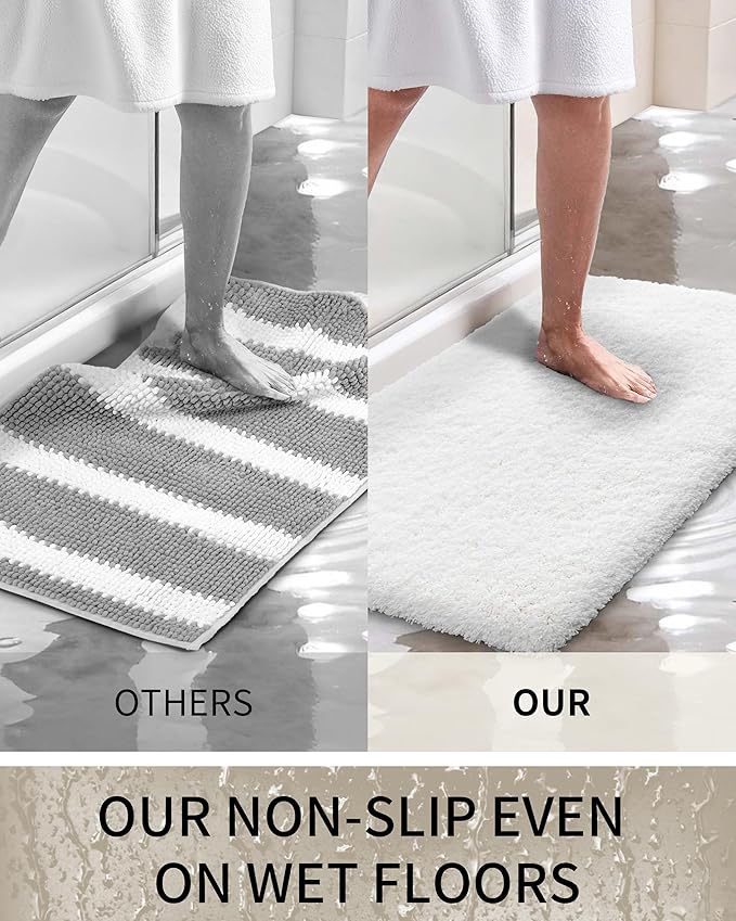 Bathroom Rugs Non Slip Washable 70x24, Ultra Thick Soft Microfiber Absorbent Bath Mats, High Density Foam Latex Non Slip Backing Bath Rugs, Fluffy Floor Carpet for Tub&Shower, White