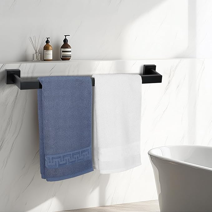 SEIDO 32 Inch Matte Black Towel Bar, Heavy Duty & Rust-Proof 304 Stainless Steel Bath Towel Holder, Modern Square Wall Mounted Towel Rack for Bathroom, Kitchen, RV