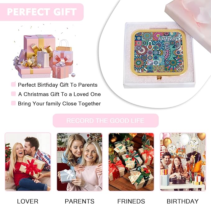 Compact Mirror, Travel Makeup Mirror with Magnifying, Double Sided Portable Hand Mirror for Handbag and Pocket Golden