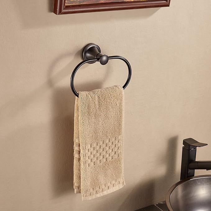 WOLIBEER Bronze Towel Holder, Oil Rubbed Oval Hand Towel Ring Wall Mount Farmhouse Towel Hanger Rustic Towel Rack Stainless Steel Bath Accessories