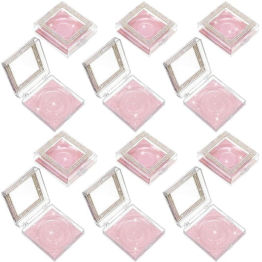 Blulu 12 Pcs Lash Boxes Packaging Empty Bulk Square Glitter 3D False Eyelash Cluster Box Storage Case Rhinestone Lash Organizer Container with Glitter Paper Clear Tray for Women Cosmetic(Rose Gold)