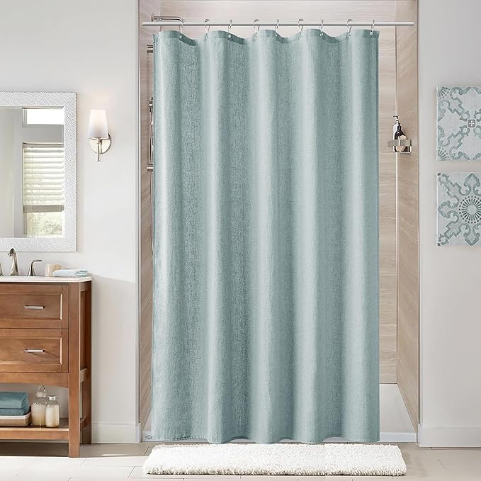 Naturoom Blue Linen Shower Curtain, Cloth Textured Fabric Shower Curtain Set with Hooks, Simple Elegant Modern Farmhouse Country Ultra Thick Bath Curtains for Bathroom,Water Repellent,60x72