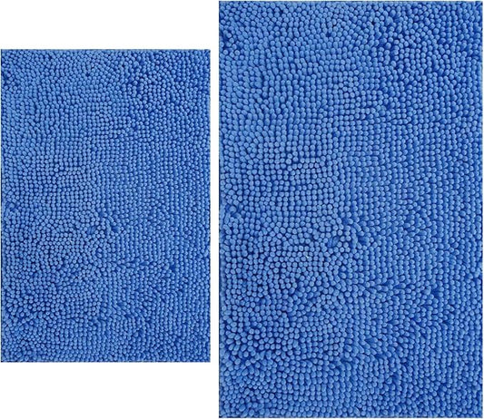 BOANKODU Bathroom Rugs Sets 2 Piece, Extra Soft Chenille Bath Mat Absorbent Bathroom Rug, Bathroom Mat with PVC Non-Slip Bottom, Machine Washable Bath Rugs (32x20 Inch + 24x16 Inch, Snow Cyan)