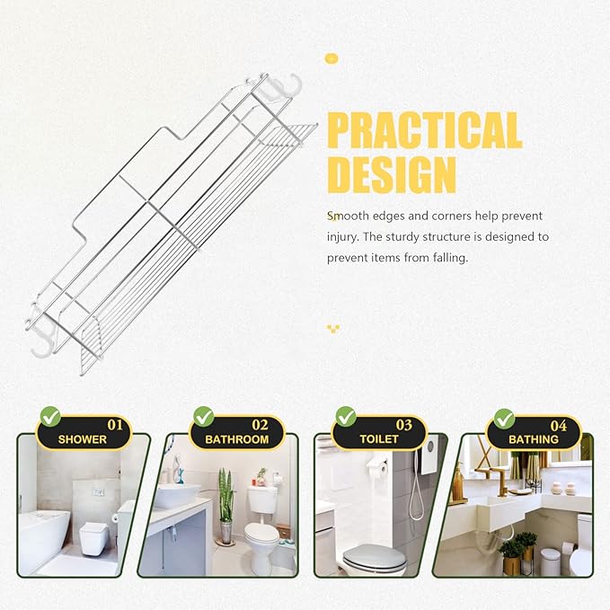 Alipis Stainless Steel Adhesive Bathroom Shelves Wall-mounted Storage Corner Organizer