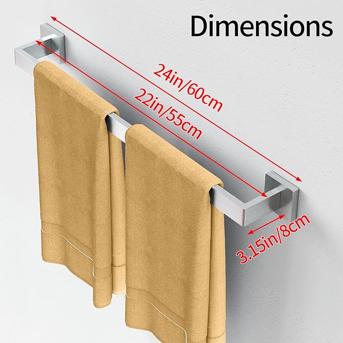 Bathroom Towel Bar, 24 Inch Towel Racks for Bathroom Wall Mounted, Stainless Steel Towel Rail Hanger for Wall, Nickel Towel Holder for Wall, Kitchen(2 Pack)