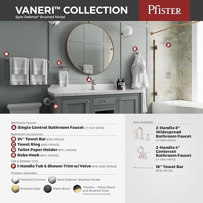 Pfister Vaneri Towel Ring, Hand Towel Holder for Bathroom, Wall-Mounted, Screw-In, Spot Defense Brushed Nickel Finish, BRBVRI0GS