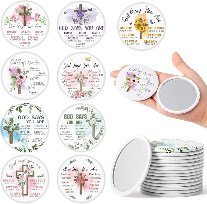 Y1tvei Christian Gifts Compact Mirror - 36Pcs Flower Cross God Say You are Bible Verse Mini Compact Mirrors Inspirational Small Portable Pocket Makeup Mirror for Purse Church Party Favors for Women