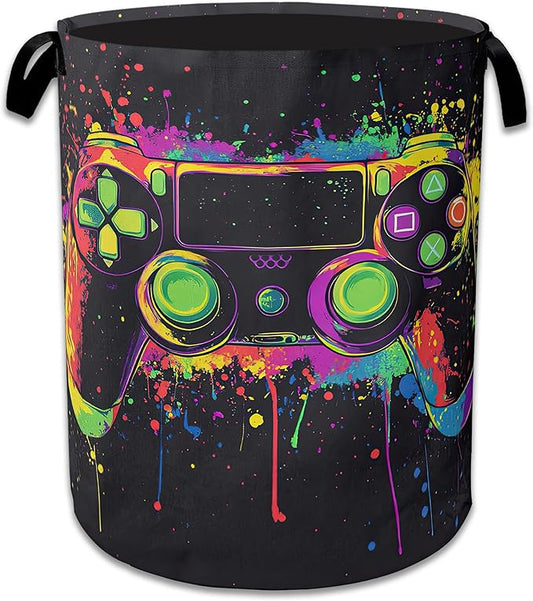 Game Controlle Laundry Basket Collapsible Laundry Hamper Clothes Toy Storage Bin for Bathroom Bedroom Room Decor 16" X 20.8"