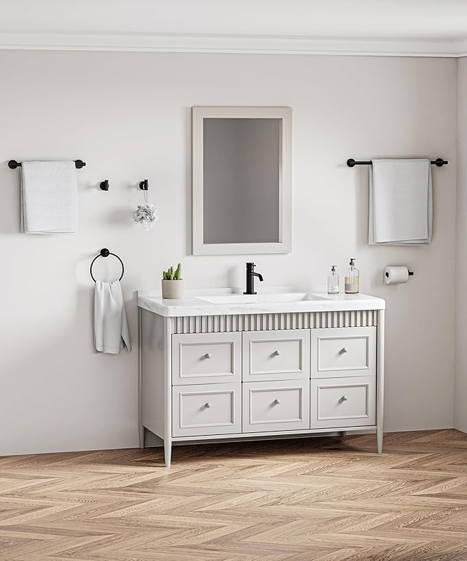 Matte Black Bathroom Hardware Accessories Set 6 Pcs Round Towel Rack and Toilet Paper Holder Set SUS304 Stainless Steel Towel Bar Set Wall Mounted by HOMEMYSTIQUE