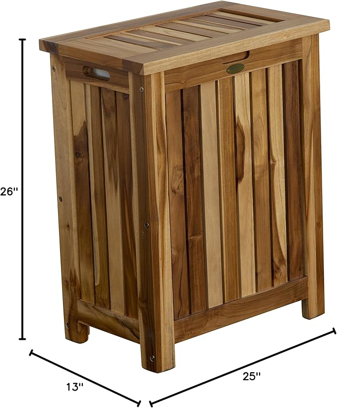 EcoDecors H-004 Teak Solid Hamper in Natural Teak, 18 inch W x 12 inch D x 16 inch H