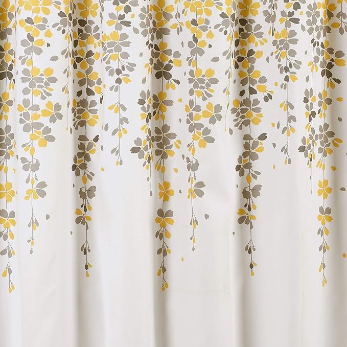 Lush Decor Weeping Flower Shower Curtain 72"W x 72"L Yellow & Gray - Fabric Shower Curtains for Bathroom - Floral Bathroom Curtain - Cottage Core Decor