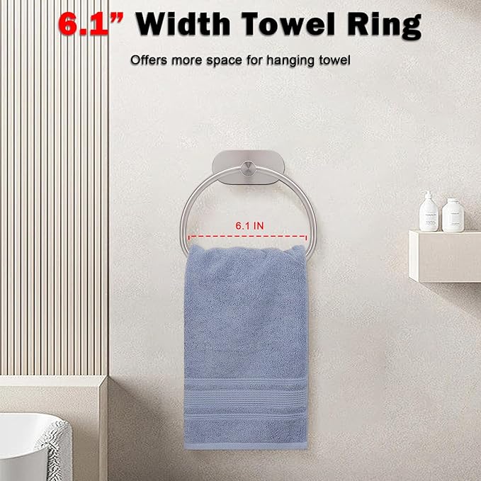 Livabber Towel Ring for Bathroom, 304 Stainless Steel Hand Towel Holder, Heavy Duty Towel Hanger for Bath, Kitchen, Hotel (4″ Self-Adhesive Base, Brushed Nickel)