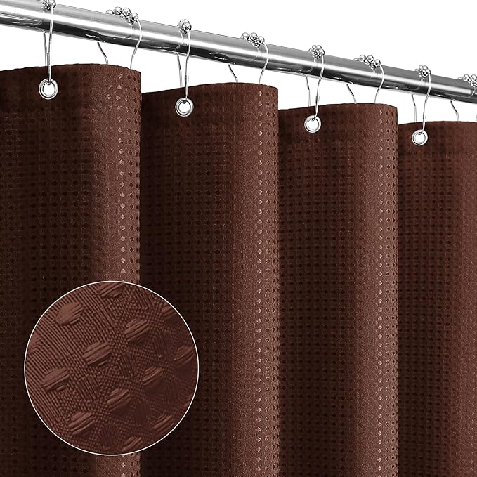 Gibelle Brown Shower Curtain, Waffle Weave Textured Fabric Shower Curtain for Bathroom - Soft Cloth & Hotel Spa Luxury, Water Repellent, Machine Washable, 72X72, Brown