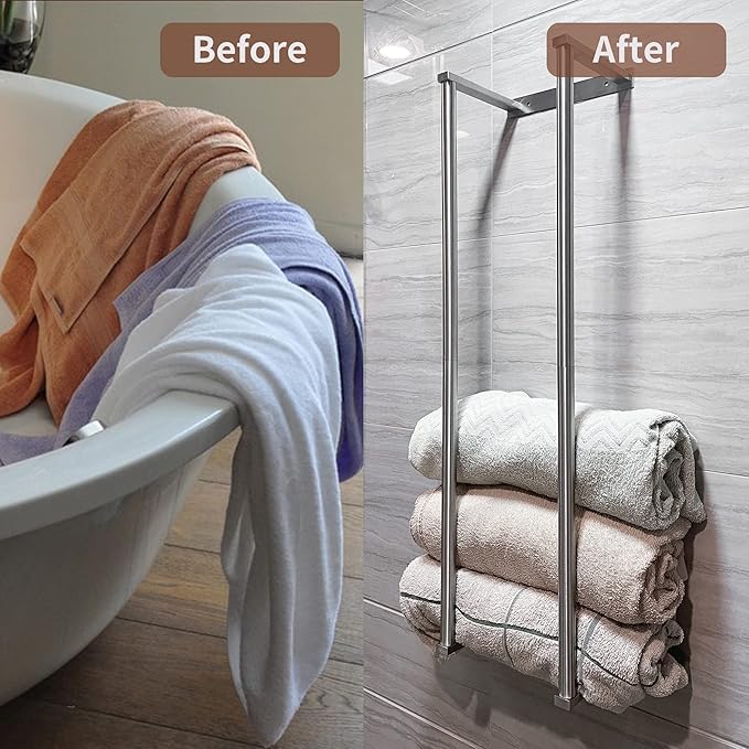 Towel Racks for Bathroom, Towel Holder for Bathroom Wall, 304 Stainless Steel Bathroom Towel Rack Wall Mounted for Storing Towels, Robes, Bathroom Towel Holder with Hooks, Bathroom Towel Storage, Pro