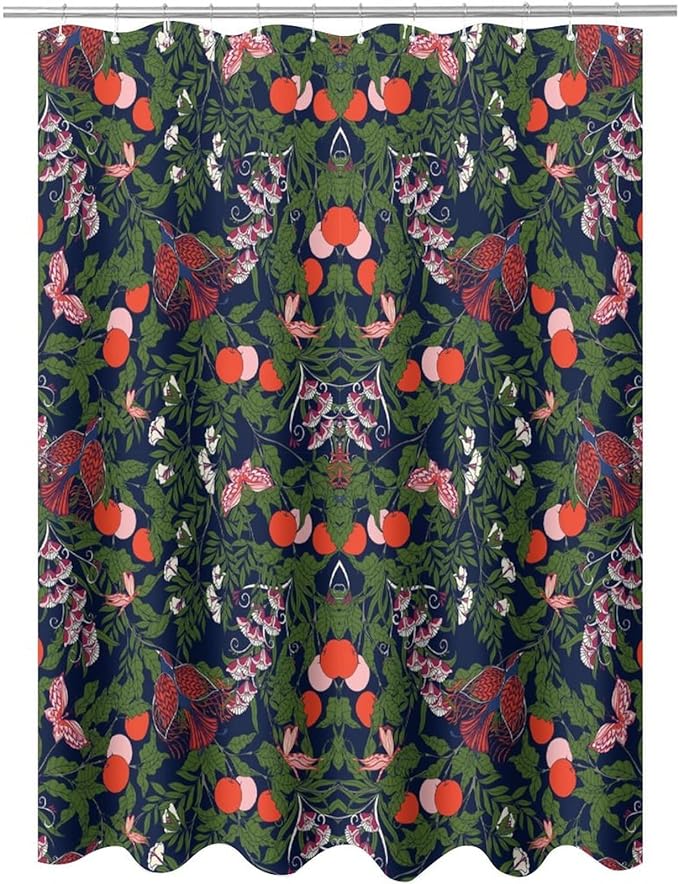 Bohemia William Morris Art Shower Curtain, Flowers Birds and Berries Retro Shower Curtain Sets for Bathroom Fabric Bath Curtain Washable 12 Hooks 66x72 Inches(168x183cm), Style-6