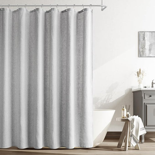 Naturoom Light Grey Linen Shower Curtain, Cloth Textured Fabric Shower Curtain Set with Hooks, Simple Elegant Modern Farmhouse Country Ultra Thick Bath Curtains for Bathroom,Water Repellent,72x80