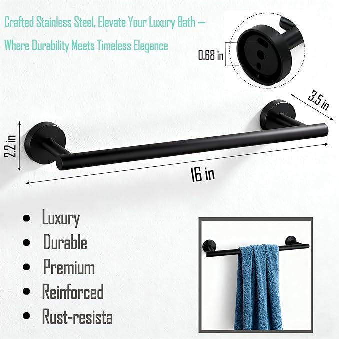 Towel Racks for Bathroom, Stainless Steel Towel Rack, Bathroom Towel Holder, Towel Bar for Bathroom Wall, Towel Holder for Bathroom Wall, Bathroom Towel Rack, Towel Bar, Bathroom Accessories (Black)